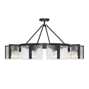 Golden Lighting Aenon 36in 10-Light Semi-Flush Mount | Rustic Matte Black and Hammered Water Glass | Dining Room & Foyer | Model 3164-10SF BLK-HWG