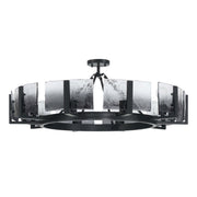 Golden Lighting Aenon 36in 10-Light Semi-Flush Mount | Rustic Matte Black and Smoky Water Glass | Dining Room & Foyer | Model 3164-10SF BLK-SWG