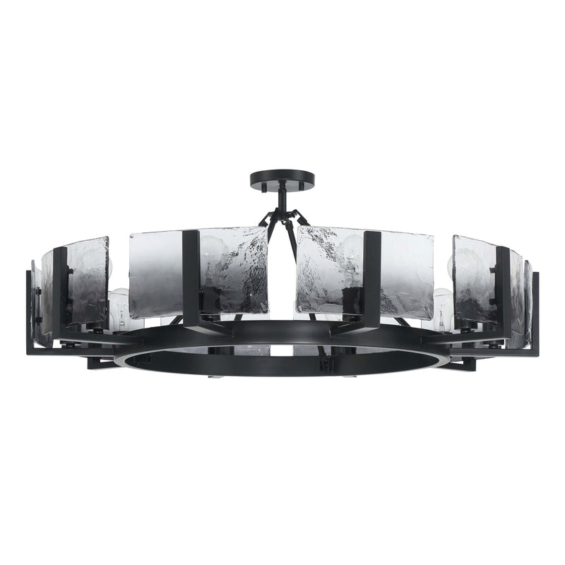 Golden Lighting Aenon 36in 10-Light Semi-Flush Mount | Rustic Matte Black and Smoky Water Glass | Dining Room & Foyer | Model 3164-10SF BLK-SWG