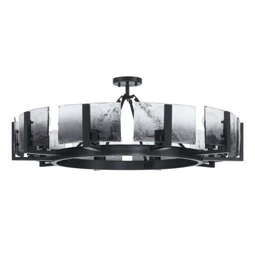 Golden Lighting Aenon 36in 10-Light Semi-Flush Mount | Rustic Matte Black and Smoky Water Glass | Dining Room & Foyer | Model 3164-10SF BLK-SWG