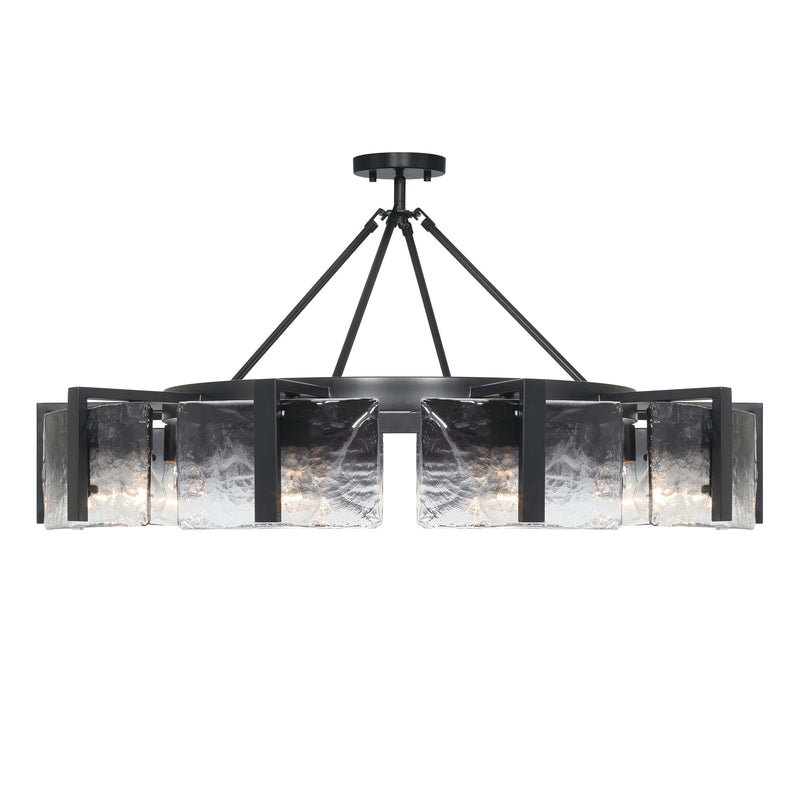 Golden Lighting Aenon 36in 10-Light Semi-Flush Mount | Rustic Matte Black and Smoky Water Glass | Dining Room & Foyer | Model 3164-10SF BLK-SWG
