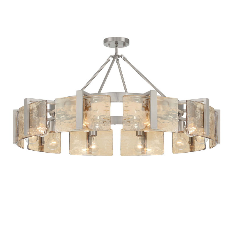 Golden Lighting Aenon 36in 10-Light Semi-Flush Mount | Rustic Pewter and Amber Water Glass | Dining Room & Foyer | Model 3164-10SF PW-AWG