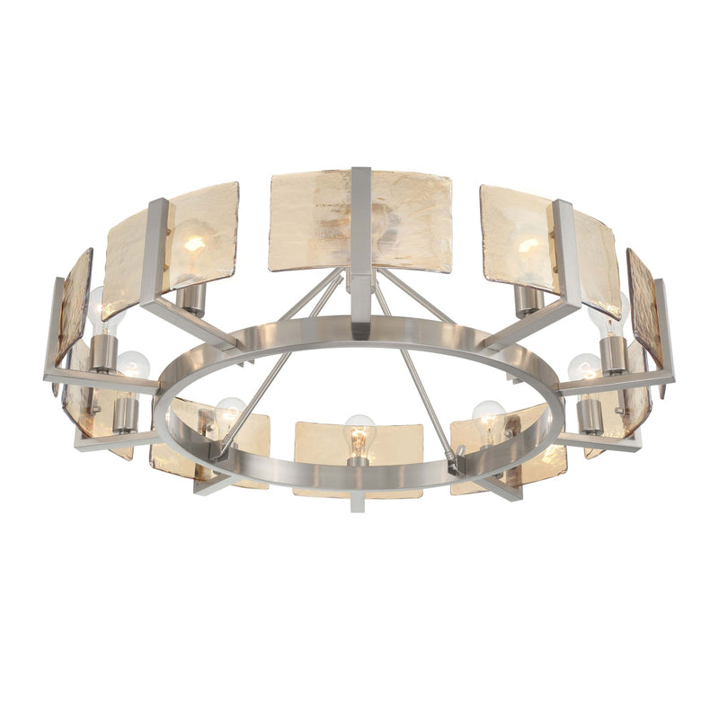 Golden Lighting Aenon 36in 10-Light Semi-Flush Mount | Rustic Pewter and Amber Water Glass | Dining Room & Foyer | Model 3164-10SF PW-AWG