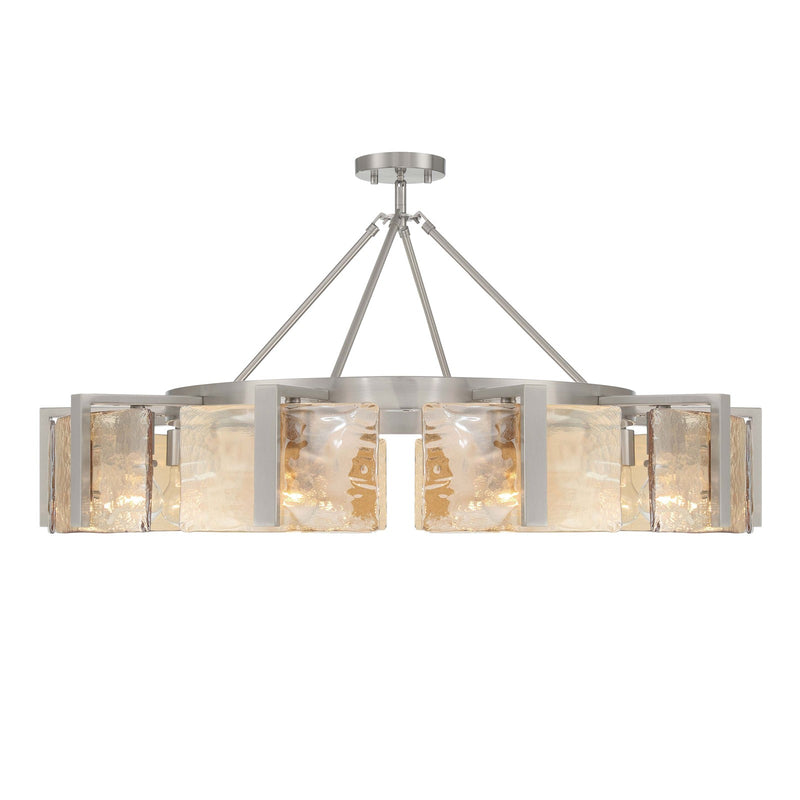 Golden Lighting Aenon 36in 10-Light Semi-Flush Mount | Rustic Pewter and Amber Water Glass | Dining Room & Foyer | Model 3164-10SF PW-AWG
