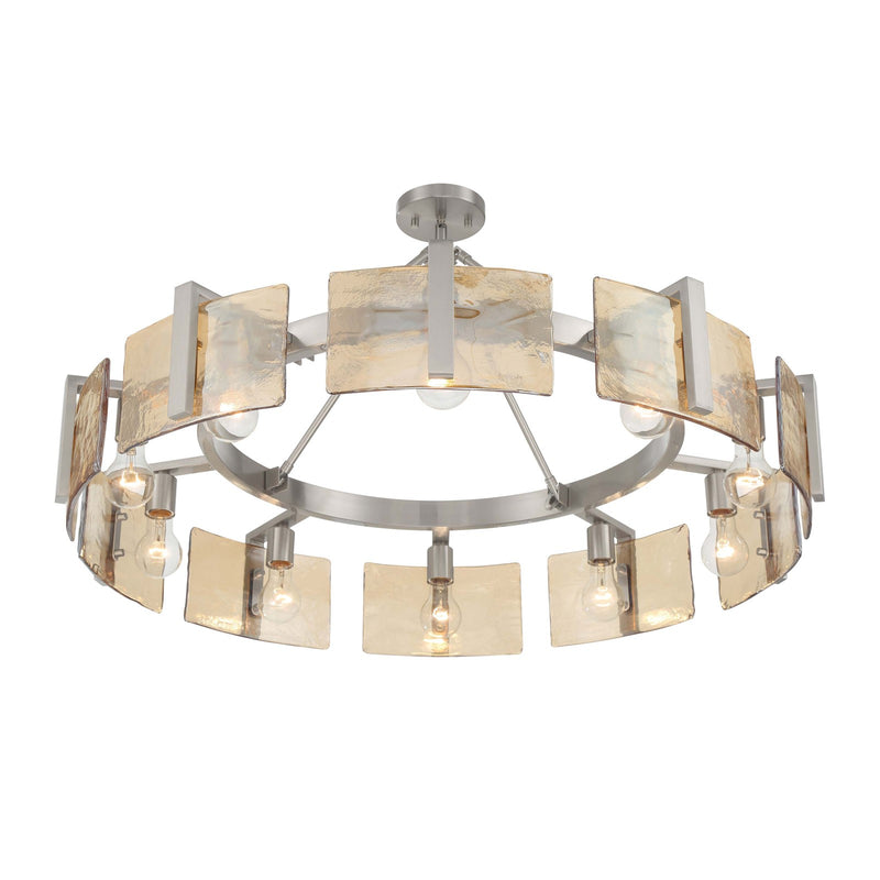 Golden Lighting Aenon 36in 10-Light Semi-Flush Mount | Rustic Pewter and Amber Water Glass | Dining Room & Foyer | Model 3164-10SF PW-AWG