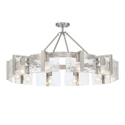 Golden Lighting Aenon 36in 10-Light Semi-Flush Mount | Rustic Pewter and Hammered Water Glass | Foyer & Dining Room | Model 3164-10SF PW-HWG