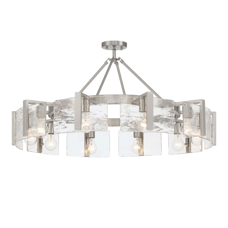 Golden Lighting Aenon 36in 10-Light Semi-Flush Mount | Rustic Pewter and Hammered Water Glass | Foyer & Dining Room | Model 3164-10SF PW-HWG