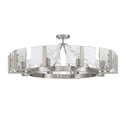 Golden Lighting Aenon 36in 10-Light Semi-Flush Mount | Rustic Pewter and Hammered Water Glass | Foyer & Dining Room | Model 3164-10SF PW-HWG
