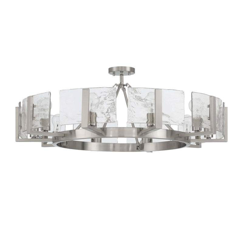 Golden Lighting Aenon 36in 10-Light Semi-Flush Mount | Rustic Pewter and Hammered Water Glass | Foyer & Dining Room | Model 3164-10SF PW-HWG