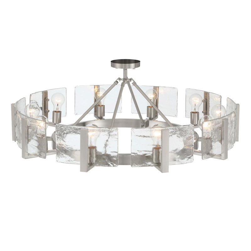 Golden Lighting Aenon 36in 10-Light Semi-Flush Mount | Rustic Pewter and Hammered Water Glass | Foyer & Dining Room | Model 3164-10SF PW-HWG