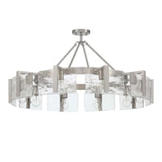 Golden Lighting Aenon 36in 10-Light Semi-Flush Mount | Rustic Pewter and Hammered Water Glass | Foyer & Dining Room | Model 3164-10SF PW-HWG