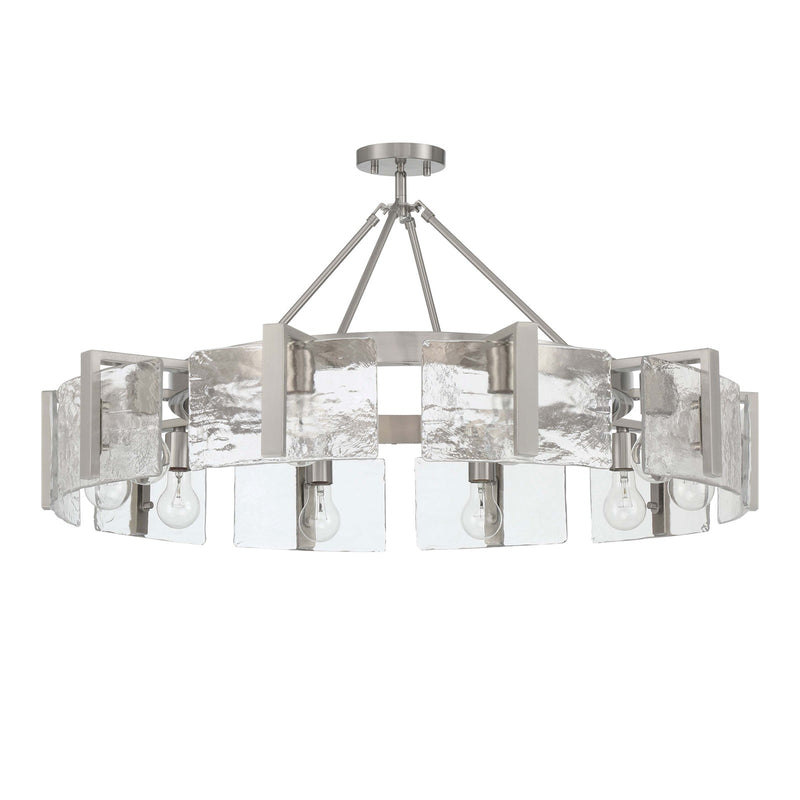 Golden Lighting Aenon 36in 10-Light Semi-Flush Mount | Rustic Pewter and Hammered Water Glass | Foyer & Dining Room | Model 3164-10SF PW-HWG