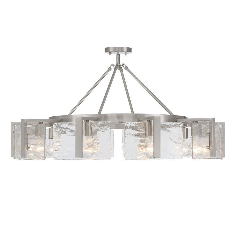 Golden Lighting Aenon 36in 10-Light Semi-Flush Mount | Rustic Pewter and Hammered Water Glass | Foyer & Dining Room | Model 3164-10SF PW-HWG