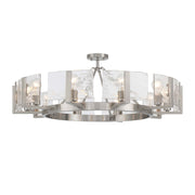 Golden Lighting Aenon 36in 10-Light Semi-Flush Mount | Rustic Pewter and Hammered Water Glass | Foyer & Dining Room | Model 3164-10SF PW-HWG