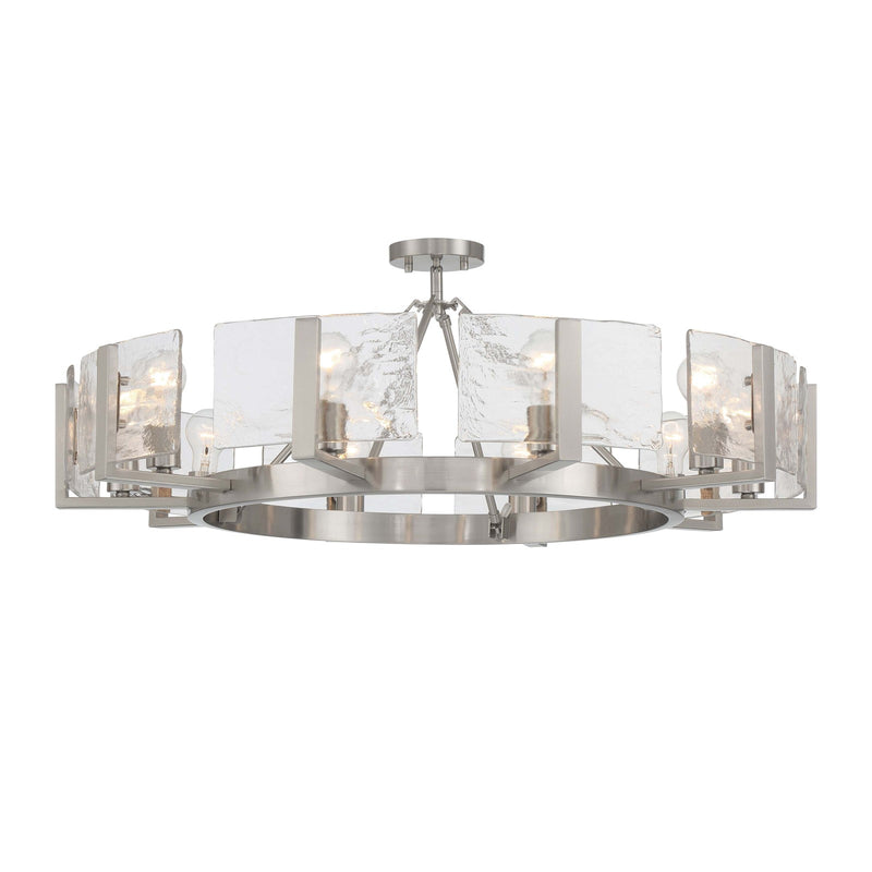 Golden Lighting Aenon 36in 10-Light Semi-Flush Mount | Rustic Pewter and Hammered Water Glass | Foyer & Dining Room | Model 3164-10SF PW-HWG