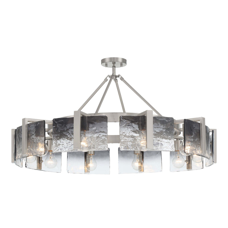Golden Lighting Aenon 36in 10-Light Semi-Flush Mount | Rustic Pewter and Smoky Water Glass | Dining Room & Foyer | Model 3164-10SF PW-SWG