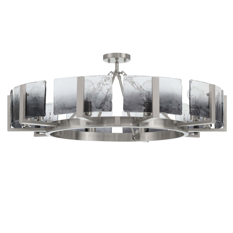 Golden Lighting Aenon 36in 10-Light Semi-Flush Mount | Rustic Pewter and Smoky Water Glass | Dining Room & Foyer | Model 3164-10SF PW-SWG