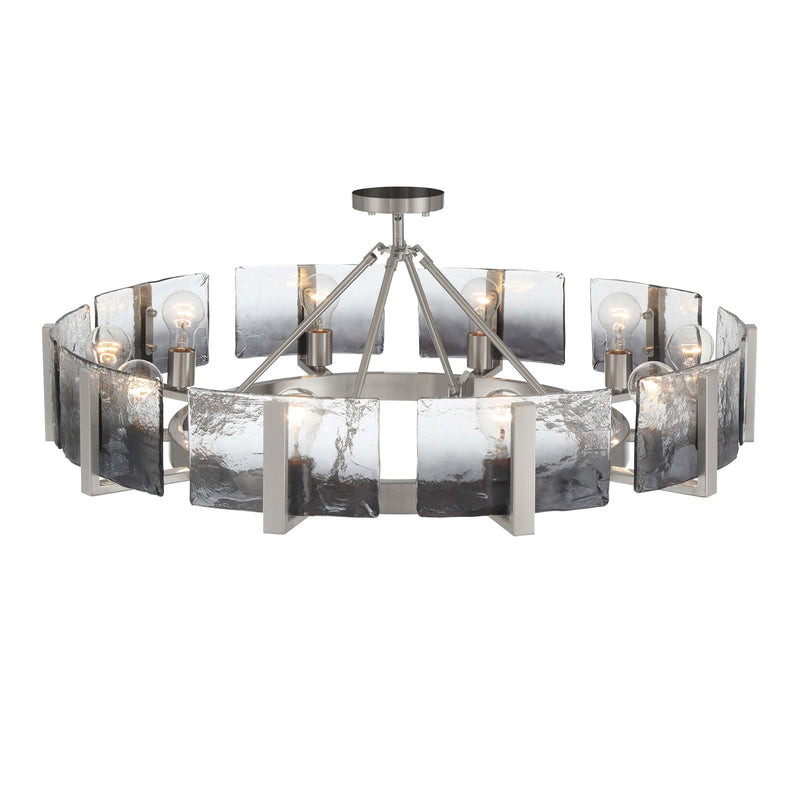 Golden Lighting Aenon 36in 10-Light Semi-Flush Mount | Rustic Pewter and Smoky Water Glass | Dining Room & Foyer | Model 3164-10SF PW-SWG