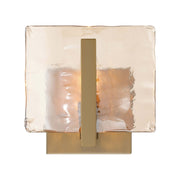 Golden Lighting Aenon 6.88in 1-Light Wall Sconce | Rustic Brushed Champagne Brass and Amber Water Glass | Hallway & Bathroom | Model 3164-1W BCB-AWG