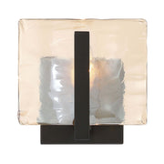 Golden Lighting Aenon 7in 1-Light Wall Sconce | Rustic Matte Black and Amber Water Glass | Bathroom & Hallway | Model 3164-1W BLK-AWG