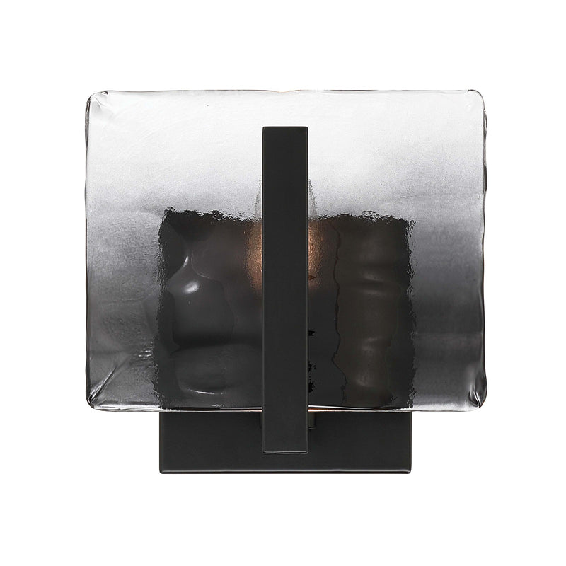 Golden Lighting Aenon 1-Light Wall Sconce | Rustic Matte Black and Smoky Water Glass | Hallway & Bathroom | 6.88 x 4 x 6.75 in | Model 3164-1W BLK-SWG