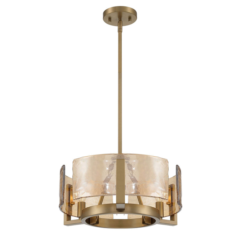 Golden Lighting Aenon 17in 3-Light Chandelier | Rustic Brushed Champagne Brass and Amber Water Glass | Dining Room & Foyer | Model 3164-3 BCB-AWG