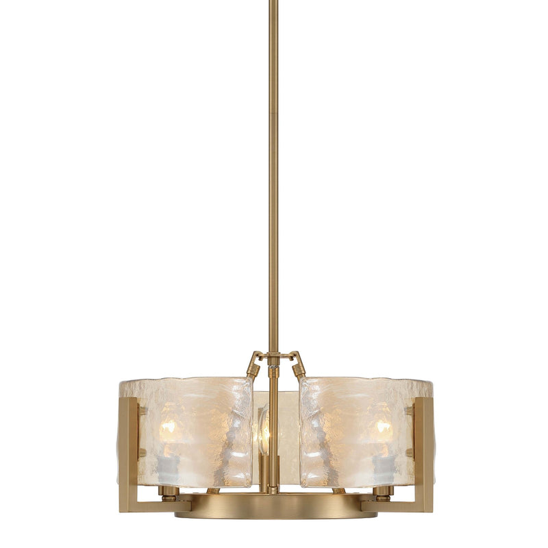 Golden Lighting Aenon 17in 3-Light Chandelier | Rustic Brushed Champagne Brass and Amber Water Glass | Dining Room & Foyer | Model 3164-3 BCB-AWG