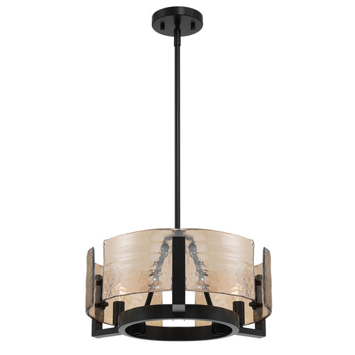 Golden Lighting Aenon 17in 3-Light Chandelier | Rustic Matte Black and Amber Water Glass | Dining Room & Foyer | Model 3164-3 BLK-AWG
