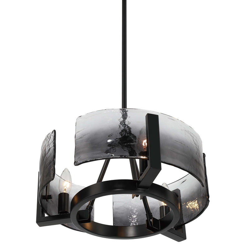 Golden Lighting Aenon 16in 3-Light Chandelier | Rustic Matte Black and Smoky Water Glass | Dining Room & Foyer | Model 3164-3 BLK-SWG
