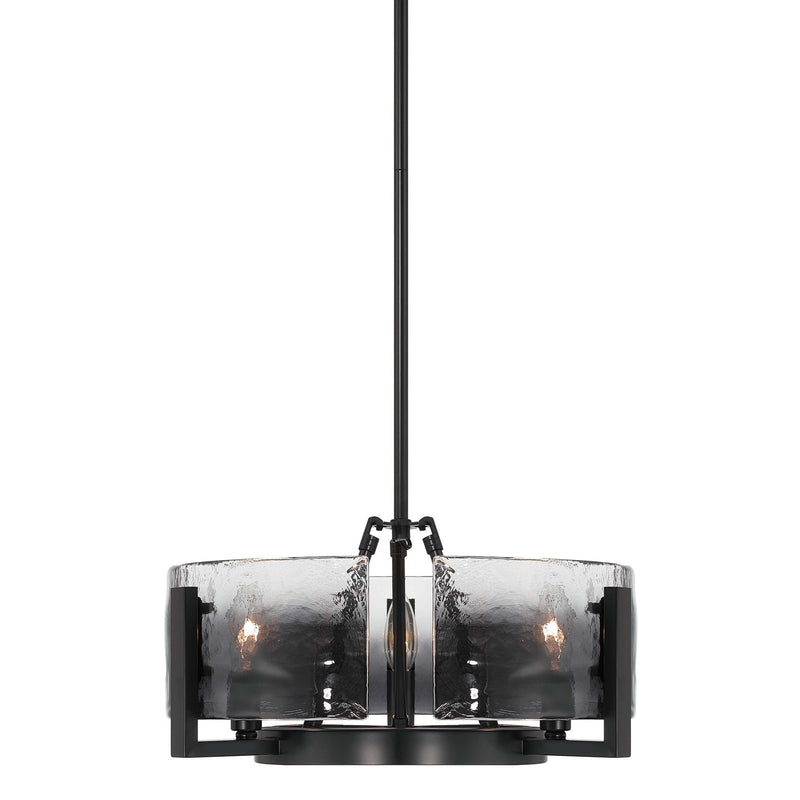 Golden Lighting Aenon 16in 3-Light Chandelier | Rustic Matte Black and Smoky Water Glass | Dining Room & Foyer | Model 3164-3 BLK-SWG