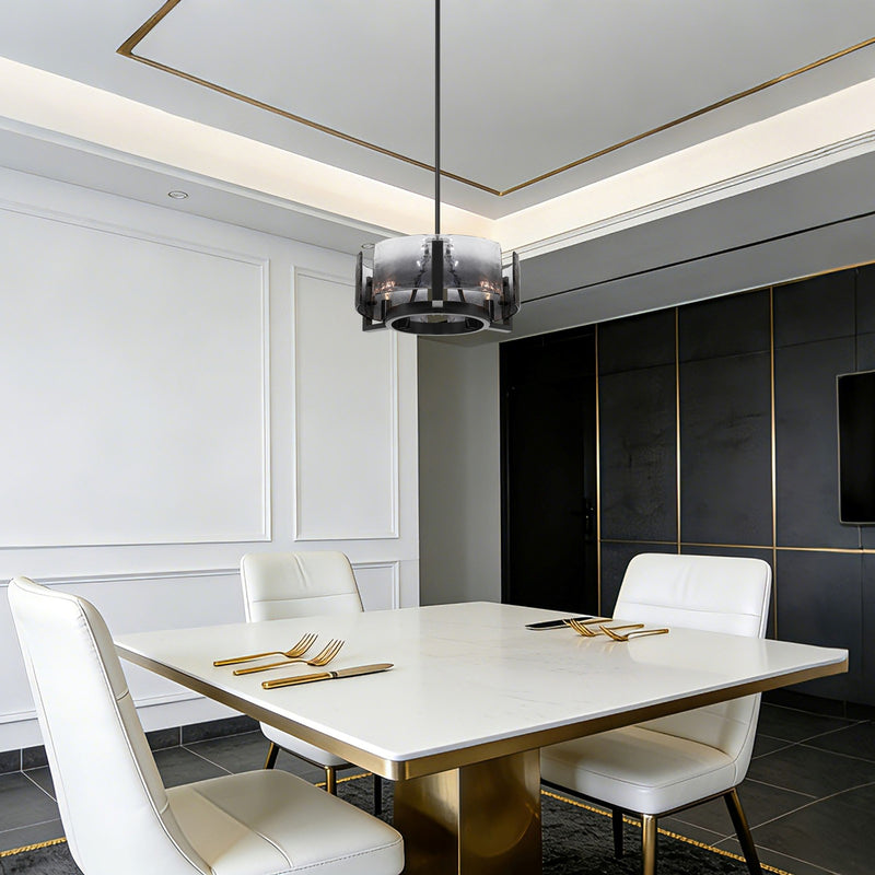 Golden Lighting Aenon 16in 3-Light Chandelier | Rustic Matte Black and Smoky Water Glass | Dining Room & Foyer | Model 3164-3 BLK-SWG