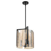 Golden Lighting Aenon 13in 3-Light Pendant | Rustic Matte Black and Amber Water Glass | Kitchen Island & Dining Room | Model 3164-3P BLK-AWG