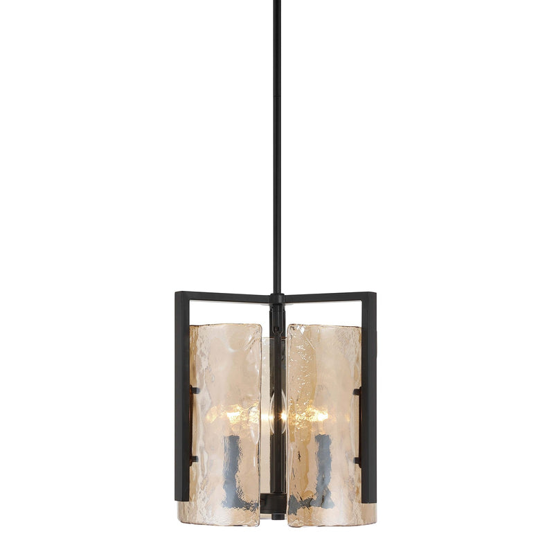 Golden Lighting Aenon 13in 3-Light Pendant | Rustic Matte Black and Amber Water Glass | Kitchen Island & Dining Room | Model 3164-3P BLK-AWG