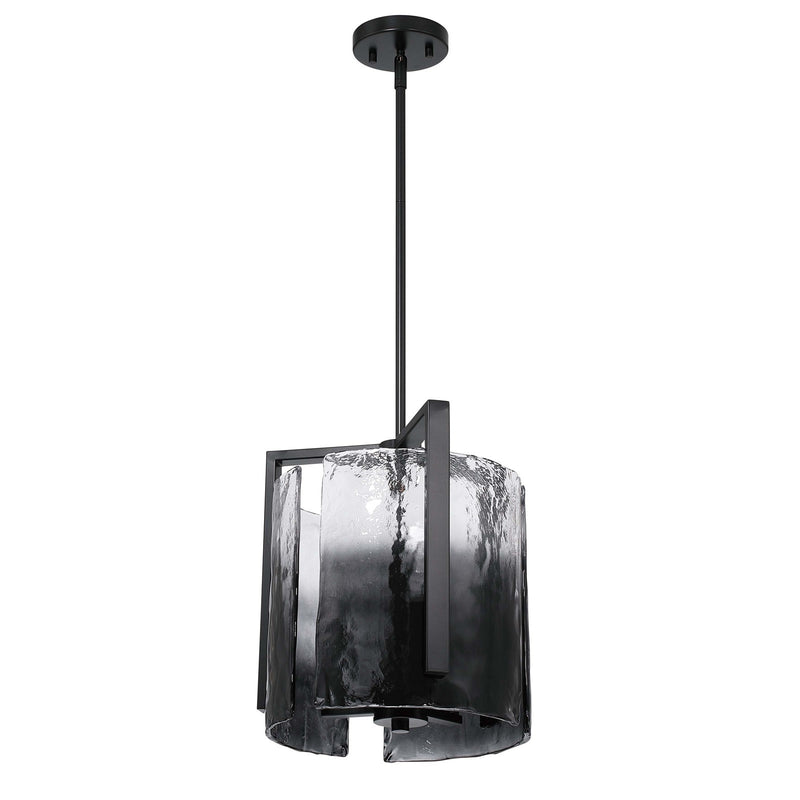Golden Lighting Aenon 13in 3-Light Pendant | Rustic Matte Black and Smoky Water Glass | Kitchen Island & Dining Room | Model 3164-3P BLK-SWG