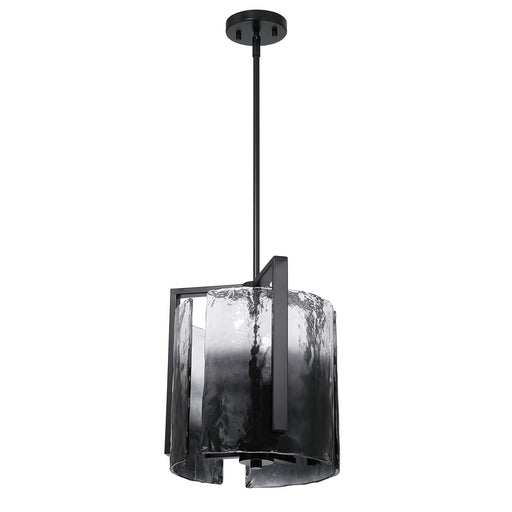 Golden Lighting Aenon 13in 3-Light Pendant | Rustic Matte Black and Smoky Water Glass | Kitchen Island & Dining Room | Model 3164-3P BLK-SWG