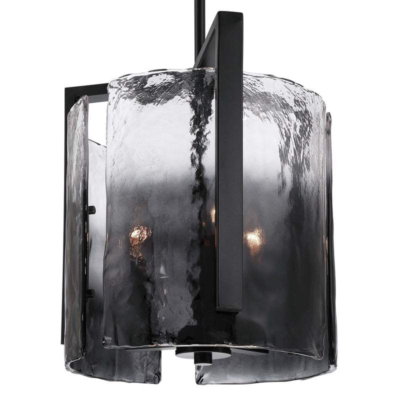 Golden Lighting Aenon 13in 3-Light Pendant | Rustic Matte Black and Smoky Water Glass | Kitchen Island & Dining Room | Model 3164-3P BLK-SWG