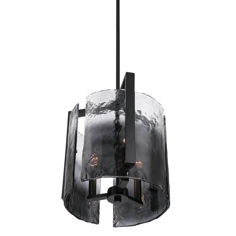Golden Lighting Aenon 13in 3-Light Pendant | Rustic Matte Black and Smoky Water Glass | Kitchen Island & Dining Room | Model 3164-3P BLK-SWG