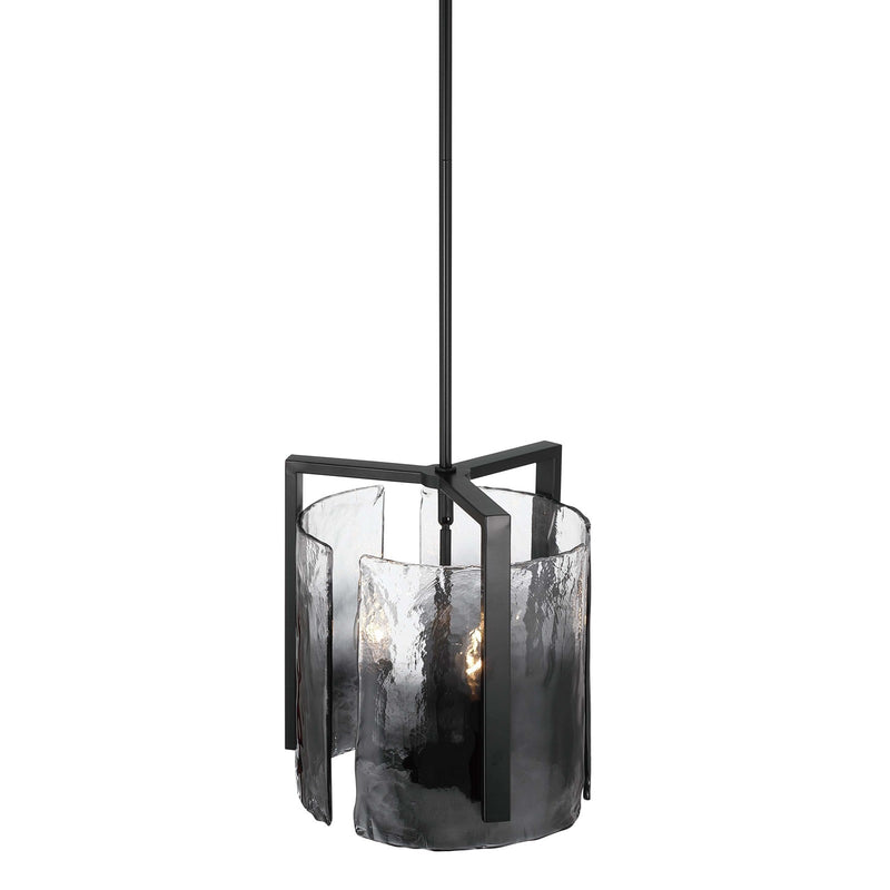 Golden Lighting Aenon 13in 3-Light Pendant | Rustic Matte Black and Smoky Water Glass | Kitchen Island & Dining Room | Model 3164-3P BLK-SWG