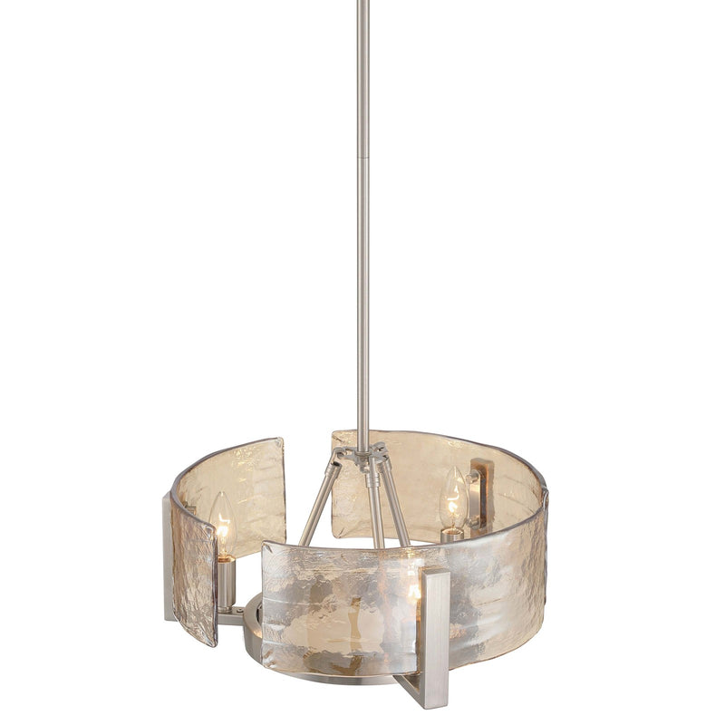 Golden Lighting Aenon 16in 3-Light Chandelier | Rustic Pewter and Amber Water Glass | Dining Room & Foyer | Model 3164-3 PW-AWG