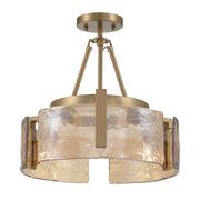 Golden Lighting Aenon 17in 3-Light Semi-Flush Mount | Rustic Brushed Champagne Brass and Amber Water Glass | Entryway | Model 3164-3SF BCB-AWG