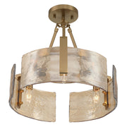 Golden Lighting Aenon 17in 3-Light Semi-Flush Mount | Rustic Brushed Champagne Brass and Amber Water Glass | Entryway | Model 3164-3SF BCB-AWG