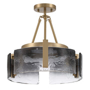 Golden Lighting Aenon 16in 3-Light Semi-Flush Mount | Rustic Brushed Champagne Brass and Smoky Water Glass | Entryway | Model 3164-3SF BCB-SWG
