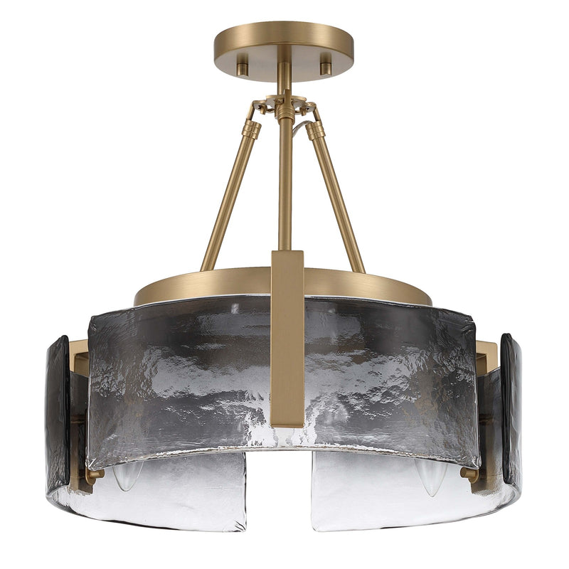 Golden Lighting Aenon 16in 3-Light Semi-Flush Mount | Rustic Brushed Champagne Brass and Smoky Water Glass | Entryway | Model 3164-3SF BCB-SWG