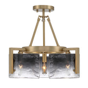Golden Lighting Aenon 16in 3-Light Semi-Flush Mount | Rustic Brushed Champagne Brass and Smoky Water Glass | Entryway | Model 3164-3SF BCB-SWG