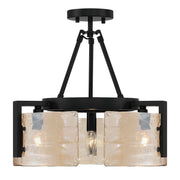 Golden Lighting Aenon 16in 3-Light Semi-Flush Mount | Rustic Matte Black and Amber Water Glass | Entryway & Kitchen | Model 3164-3SF BLK-AWG