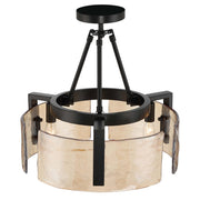 Golden Lighting Aenon 16in 3-Light Semi-Flush Mount | Rustic Matte Black and Amber Water Glass | Entryway & Kitchen | Model 3164-3SF BLK-AWG
