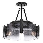 Golden Lighting Aenon 16in 3-Light Semi-Flush Mount | Rustic Matte Black and Smoky Water Glass | Entryway & Foyer | Model 3164-3SF BLK-SWG