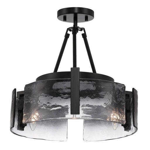 Golden Lighting Aenon 16in 3-Light Semi-Flush Mount | Rustic Matte Black and Smoky Water Glass | Entryway & Foyer | Model 3164-3SF BLK-SWG