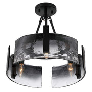Golden Lighting Aenon 16in 3-Light Semi-Flush Mount | Rustic Matte Black and Smoky Water Glass | Entryway & Foyer | Model 3164-3SF BLK-SWG