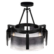 Golden Lighting Aenon 16in 3-Light Semi-Flush Mount | Rustic Matte Black and Smoky Water Glass | Entryway & Foyer | Model 3164-3SF BLK-SWG